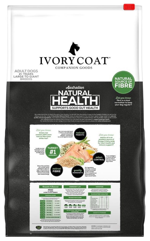 Ivory Coat Adult Dog LB Turkey & Brown Rice 18kg (260104) - Image 2